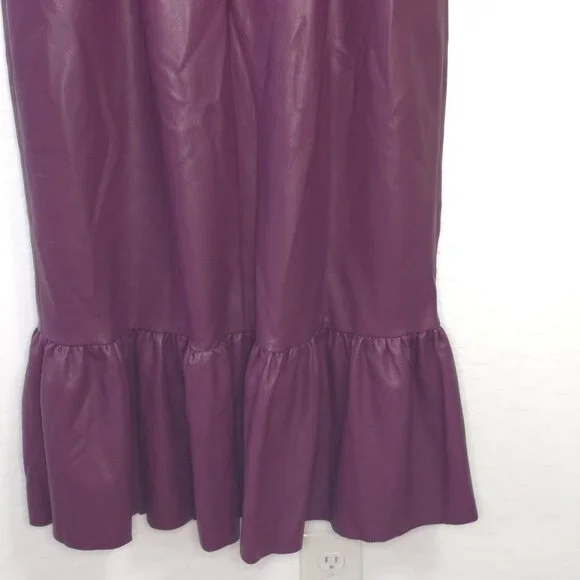 Sachin & Babi Size 14 Purple Maroon Faux Leather Midi Dress Slit Ruffle - Picture 10 of 13
